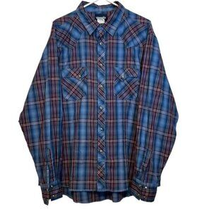 Men's Wranglers Western Vintage Casual Button Down Blue/Plum Shirt Size XXL EUC
